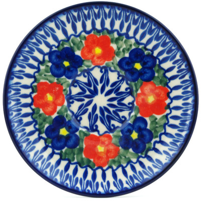 Polish Pottery Saucer 5&quot; Floral Burst