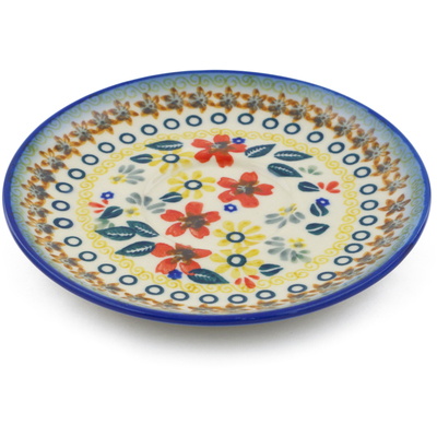 Polish Pottery Saucer 5&quot; Red Anemone Meadow UNIKAT