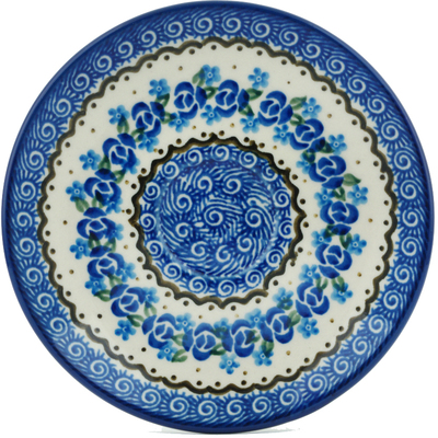 Polish Pottery Saucer 6&quot; Blue Bud Sea