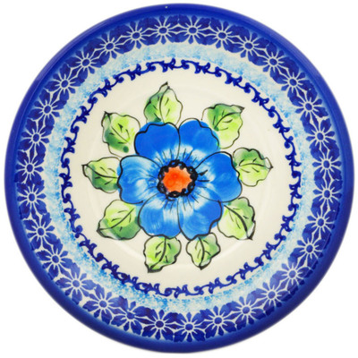 Polish Pottery Saucer 6&quot; Bold Blue Poppies UNIKAT