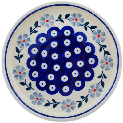 Polish Pottery Saucer 6&quot; Peacock Forget-me-not