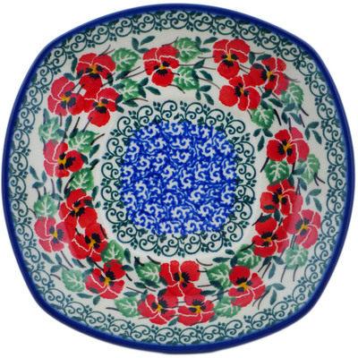 Polish Pottery Saucer 6&quot; Red Pansy