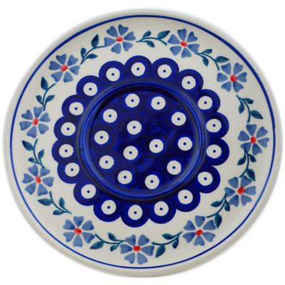 Polish Pottery Saucer 7&quot; Peacock Forget-me-not