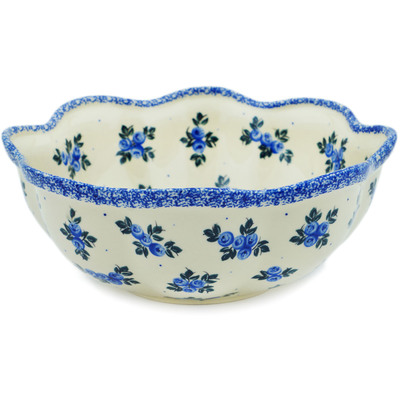 Polish Pottery Scalloped Bowl 10&quot; Blue Berry Special UNIKAT