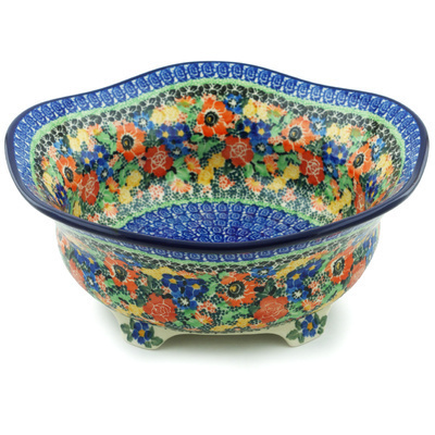 Polish Pottery Scalloped Bowl 10&quot; Bountiful Basket UNIKAT