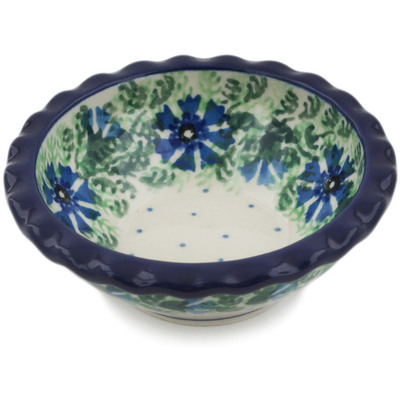 Polish Pottery Scalloped Bowl 3&quot; Blue Bell Wreath