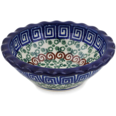 Polish Pottery Scalloped Bowl 3&quot; Grecian Sea