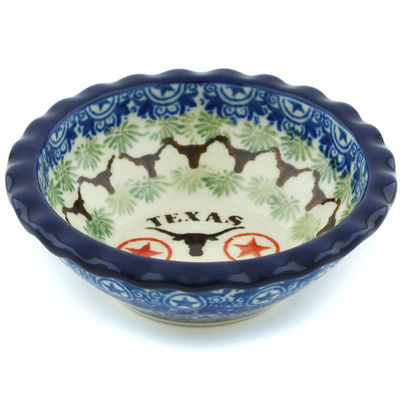 Polish Pottery Scalloped Bowl 3&quot; State Of Texas