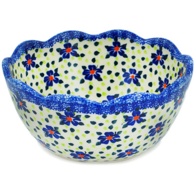 Polish Pottery Scalloped Bowl 6&quot; Hope Flowes UNIKAT