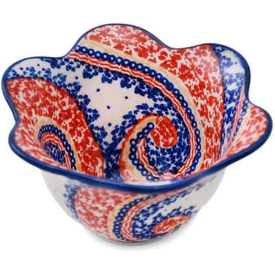 Polish Pottery Scalloped Bowl 6&quot; Spiral Joy UNIKAT