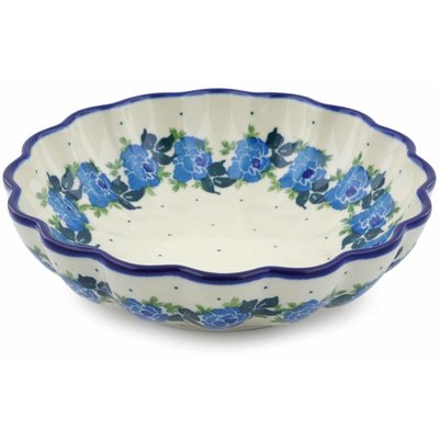 Polish Pottery Scalloped Bowl 7&quot; Blue Rose