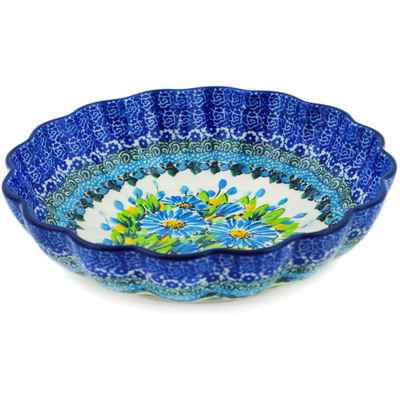 Polish Pottery Scalloped Bowl 7&quot; Bouquet Azul UNIKAT