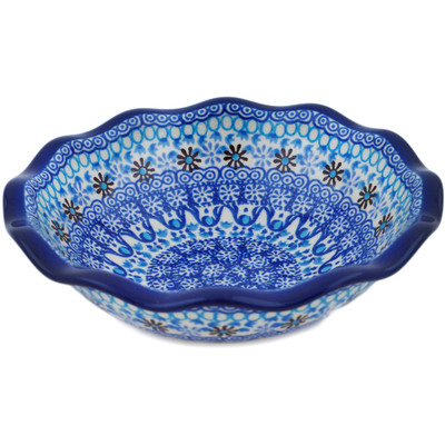 Polish Pottery Scalloped Bowl 7&quot; Crocheted Granny Squares