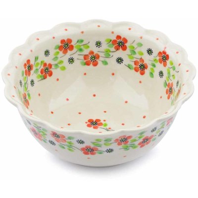 Polish Pottery Scalloped Bowl 7&quot; Poppy Flower