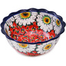 Polish Pottery Scalloped Bowl 7&quot; Sweet Red Petals UNIKAT