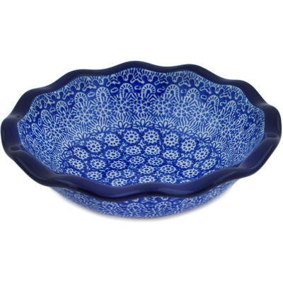 Polish Pottery Scalloped Bowl 7&quot; Winter Frost