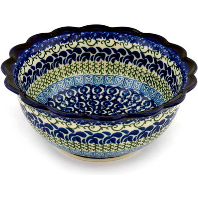 Polish Pottery Scalloped Bowl 8&quot; Blue Passion