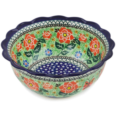 Polish Pottery Scalloped Bowl 8&quot; Sweet Leilani UNIKAT