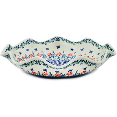 Polish Pottery Scalloped Fluted Bowl 15&quot; Last Summer Flowers