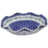 Polish Pottery Scalloped Fluted Bowl 15&quot; Peacock Forget-me-not