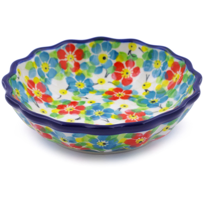 Polish Pottery Scalloped Fluted Bowl 5&quot; Colorful Dizziness UNIKAT