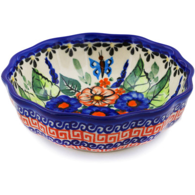 Polish Pottery Scalloped Fluted Bowl 5&quot; Spring Splendor