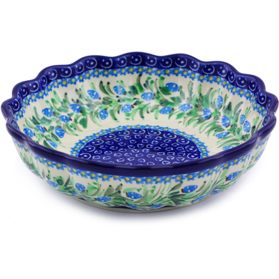 Polish Pottery Scalloped Fluted Bowl 7&quot; Blue Berry Wreath UNIKAT