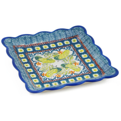 Polish Pottery Scalloped Platter 6&quot; Cucumber Patch