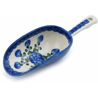 Polish Pottery Scoop 9&quot; Blue Poppies