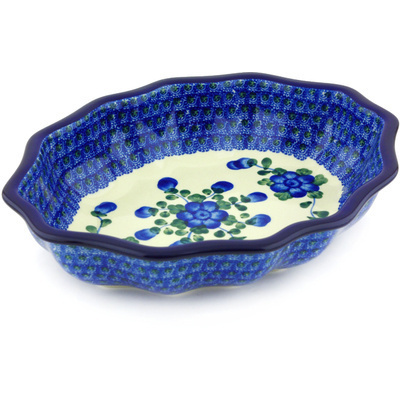 Polish Pottery Serving Bowl 11&quot; Blue Poppies