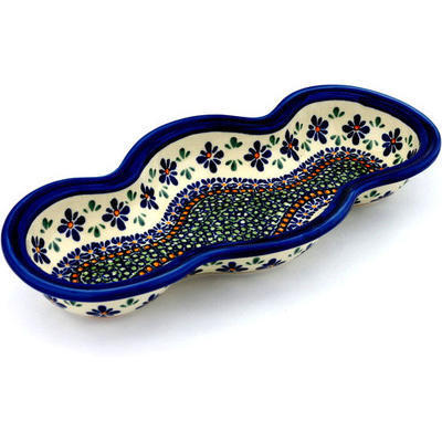 Polish Pottery Serving Bowl 14&quot; Gingham Flowers