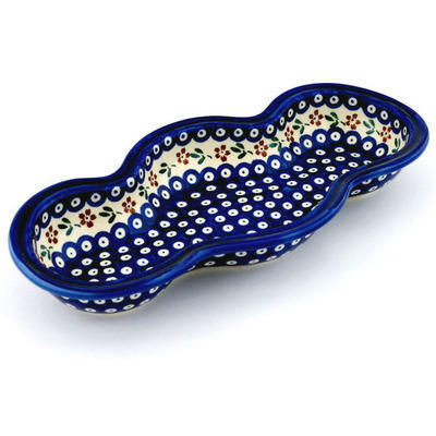 Polish Pottery Serving Bowl 14&quot; Red Daisy Peacock