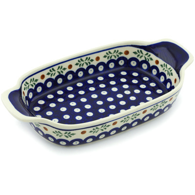 Polish Pottery Serving Dish or Baker Small Peacock Hollies