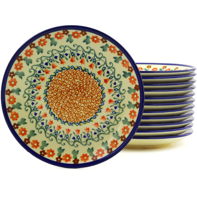 Polish Pottery Set of 12 Plates 7&quot; Floral Waltz UNIKAT