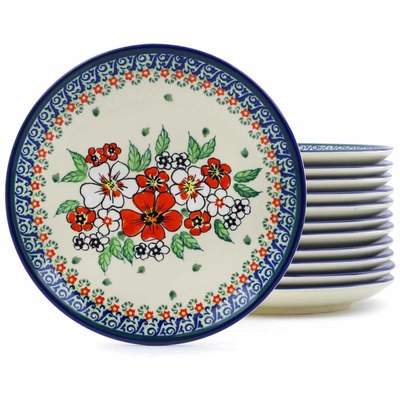 Polish Pottery Set of 12 Plates 7&quot; Flower Heaven UNIKAT