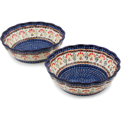 Polish Pottery Set of 2 Bowls Blooming Red