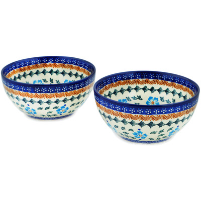 Polish Pottery Set of 2 Bowls  Blue Cornflower