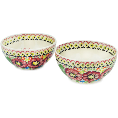 Polish Pottery Set of 2 Bowls  Still Meadow UNIKAT