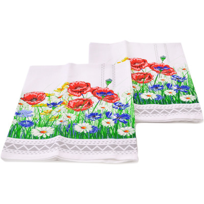 Textile Cotton Set of 2 Kitchen Towels 24&quot; Poppy Field Grey