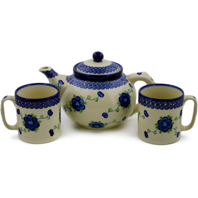 Polish Pottery Set of 2 Mugs 12 oz Blue Poppies