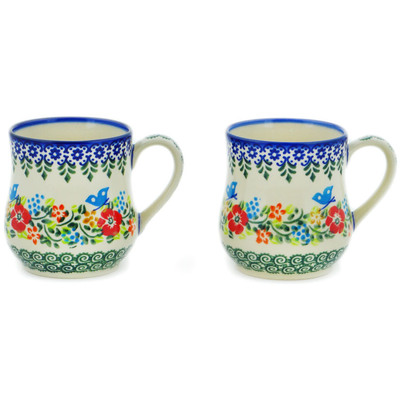 Polish Pottery Set of 2 Mugs Ring Of Meadow Flowers