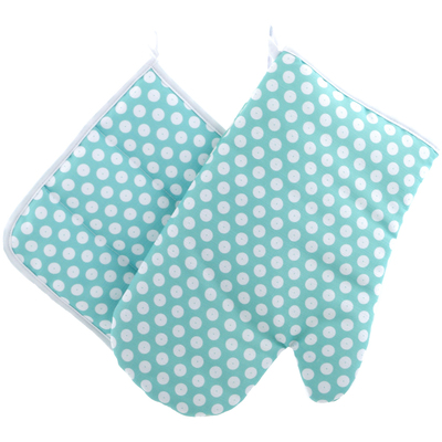 Polyester Set of 2 Oven Mittens 12&quot; Polka Mint