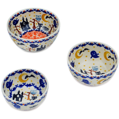 Polish Pottery Set of 3 Nesting Bowls Halloween Spooky Vibe