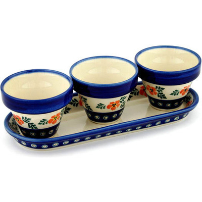 Polish Pottery Set of 3 Planters 11&quot; Poinsetia Peacock
