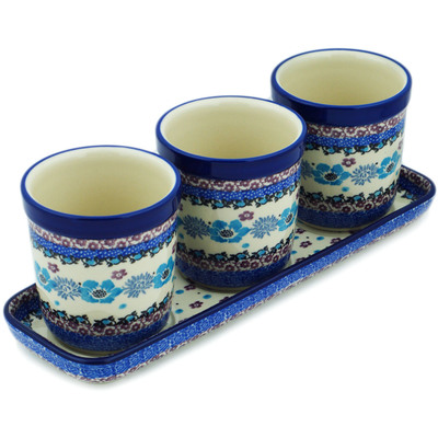 Polish Pottery Set of 3 Planters 12&quot; Blooming Blues