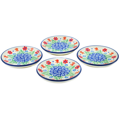 Polish Pottery Set of 4 Coasters 4-inch Babcia&#039;s Garden
