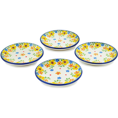 Polish Pottery Set of 4 Coasters 4-inch Country Spring