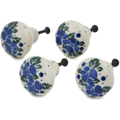 Polish Pottery Set of 4 Drawer Pull Knobs 1-1/2 inch Blue Speckle Garland