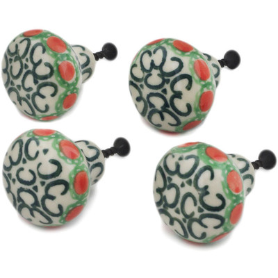Polish Pottery Set of 4 Drawer Pull Knobs 1-1/2 inch Indian Trail