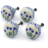 Polish Pottery Set of 4 Drawer Pull Knobs 1-1/2 inch Water Tulip
